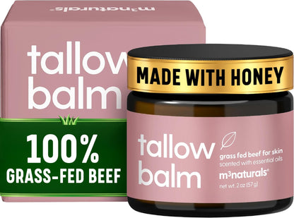 M3 Naturals Grass Fed Beef Tallow and Honey Balm for Face (Unscented, 2oz)