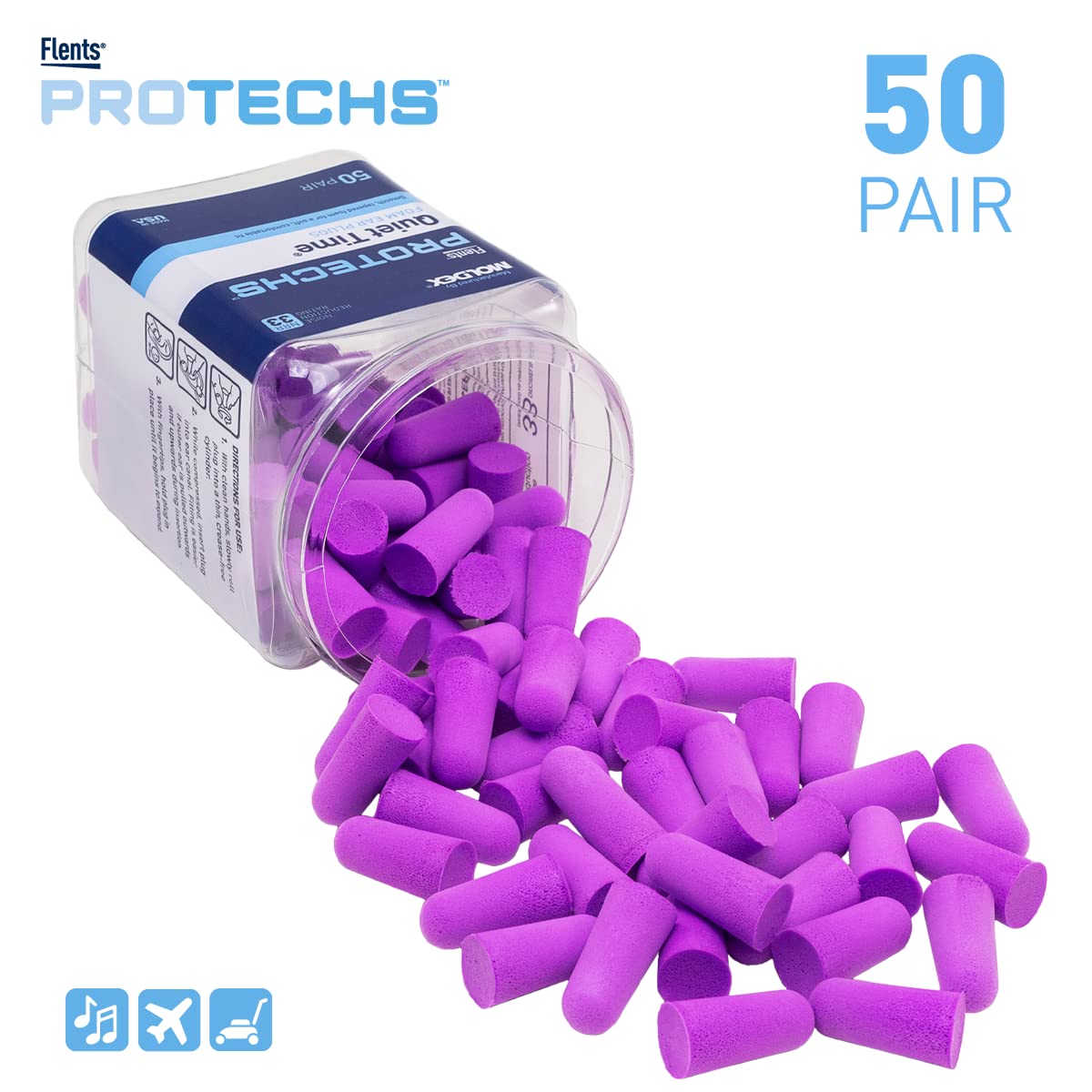 Flents Foam Ear Plugs, 50 Pair for Sleeping, Snoring, Loud Noise, Traveling, Concerts