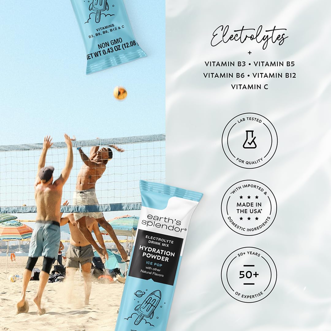 Earth's Splendor Electrolytes Powder Packets Sugar Free White Peach Hydration Sticks with Essential Vitamins for Energy & Sports Performance Travel-Friendly Single-Serve Packets for Daily Use 10 Pack