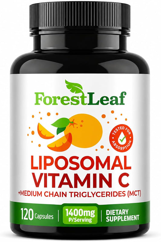 ForestLeaf Liposomal Vitamin C 1400mg Capsules | High Dose Vitamin C Liposomal Supplement w Coconut Oil Fatty Acids | Fast Absorption | Immune Support, Antioxidant, Collagen Production | 120 Vegan Cap