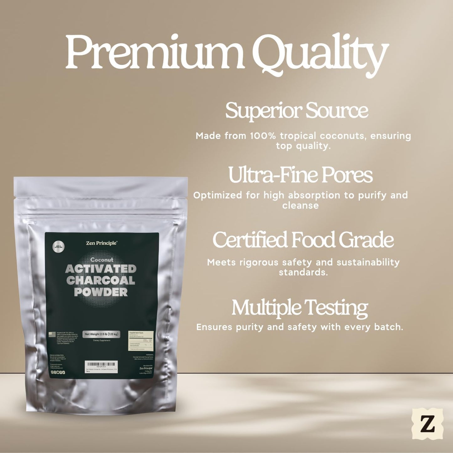 Zen Principle Coconut Activated Charcoal Powder. Whitens Teeth, Rejuvenates Skin and Hair, Supports Better Digestion. USA-Owned Producers, 2.5 lb