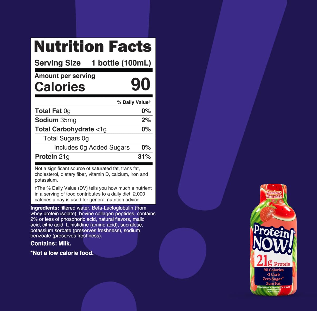 Protein Now Liquid 3 oz. Protein Shot By NutraBio– 21g Protein, 0 Carbs, 0 Fat, GLP-1 Support, Ready-to-Drink, No Refrigeration, Whey & Collagen Protein for Hair, Skin & Nails, On-the-Go Nutrition- Strawberry Watermelon