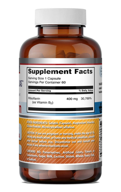 Amazing Formulas Riboflavin 400 mg Capsules | Vitamin B2 Supplement | Non-GMO | Gluten Free | Made in USA (240 Count)