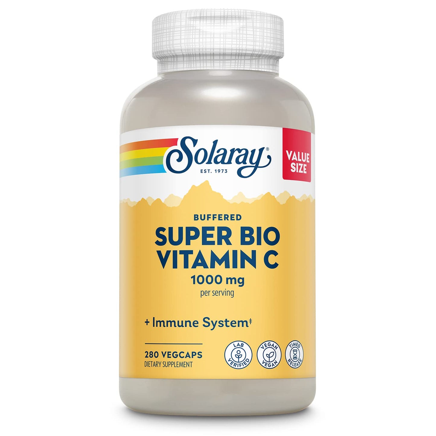 SOLARAY Super Bio Vitamin C 1000mg, Buffered, Two-Stage Timed Release with Bioflavonoids, Immune Support Supplement, High Absorption, Vegan, 60-Day Guarantee – 250 VegCaps