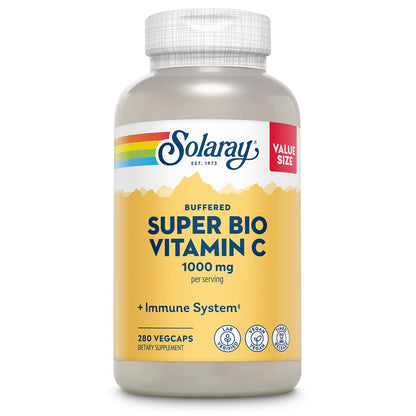 SOLARAY Super Bio Vitamin C 1000mg, Buffered, Two-Stage Timed Release with Bioflavonoids, Immune Support Supplement, High Absorption, Vegan, 60-Day Guarantee – 250 VegCaps