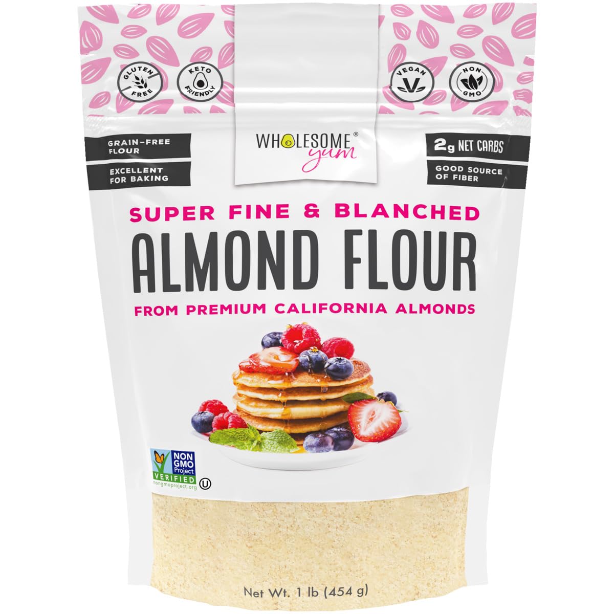 Wholesome Yum Premium Fine Blanched Almond Flour For Baking, Keto, Low Carb | Gluten Free, Keto Friendly All-Purpose Flour Substitute With Ground Almonds. Very Fine Grind, Made in USA (16oz / 1lb)
