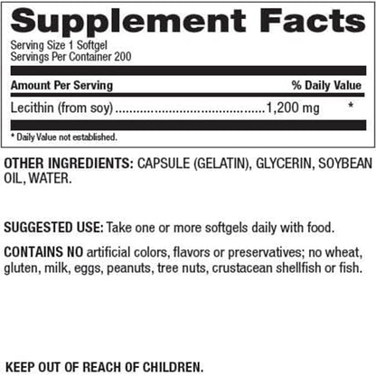 Natural Nutra Soy Lecithin 1200mg Supplement, 100 Soy Lecithin Softgels | Brain & Liver Support, Memory Support, Soy Lecithin Breastfeeding Formula