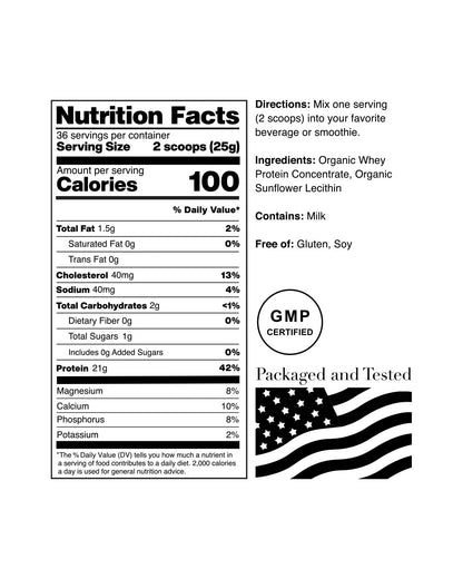NorCal Organic Unflavored Whey Protein - 2lbs Bulk | 100% Grass-Fed, USDA Certified