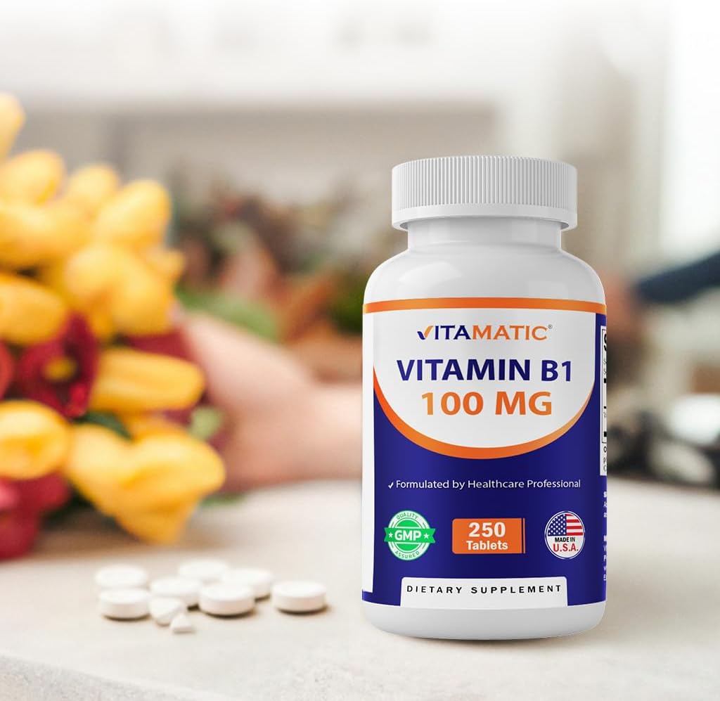 Vitamatic Vitamin B1 100 mg, 250 Tablets, Non-GMO, Thiamine | Support Energy Metabolism & Nervous System Health*, Gluten Free, Made in USA