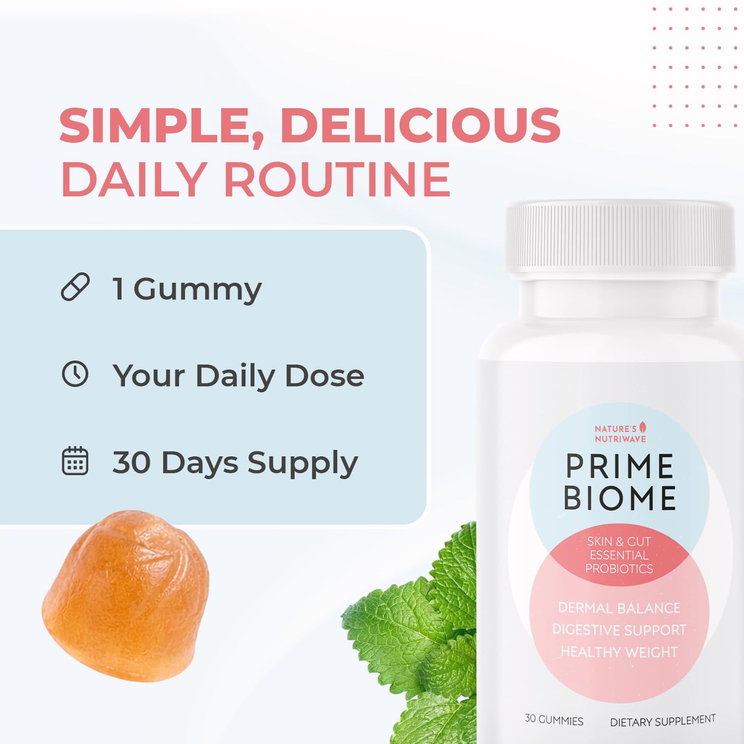 PrimeBiome Gummies – Inulin, Lion's Mane & Ginger – 30 Ct, 1 Month Supply | Prebiotic Inulin, Lion's Mane & Ginger | Non-GMO, No Stimulants, GMP Certified | Chewable daily gummy