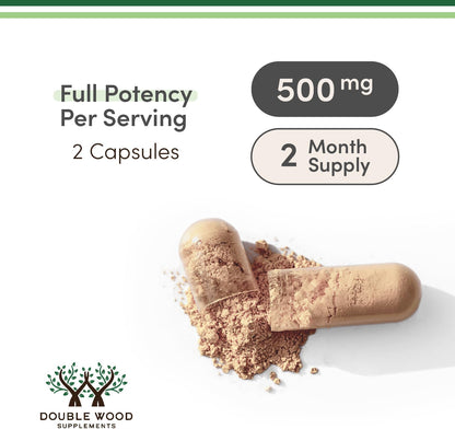 Ashwagandha Capsules, 120 Count (500mg Extract 20:1 Potency) Adaptogen Stress Relief by Double Wood