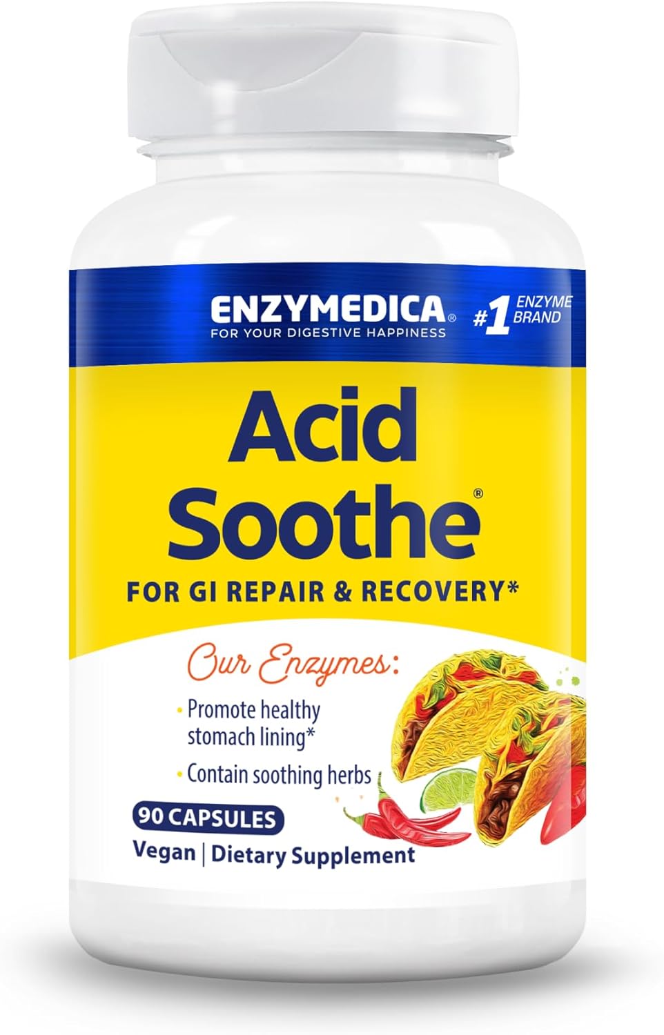 Enzymedica Acid Soothe Supplement for Women & Men - 90 Capsules