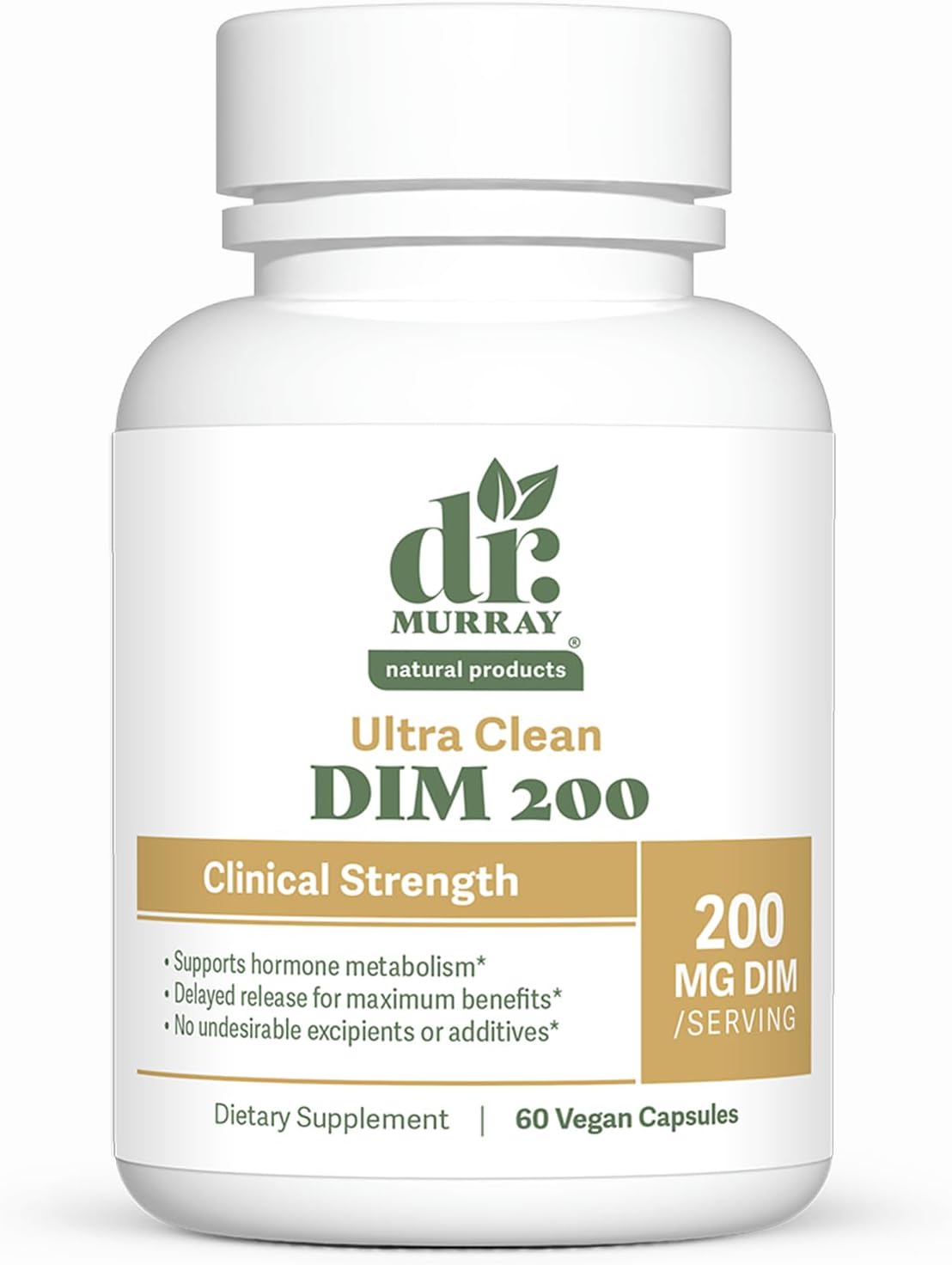 Dr. Murray's Ultra Clean DIM 200 mg & BioPerine Vegan Capsules - Delayed-Release | Estrogen Metabolism Support | Hormonal Balance | Third-Party Tested | GMP Certified| Soy Free & Non-GMO | 60 Count