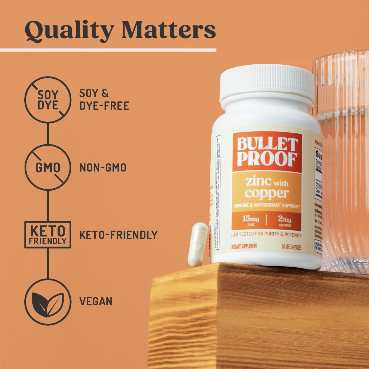 Bulletproof Zinc with Copper Capsules, 60 Count, Minerals and Antioxidant Supplement for Immunity and Mood