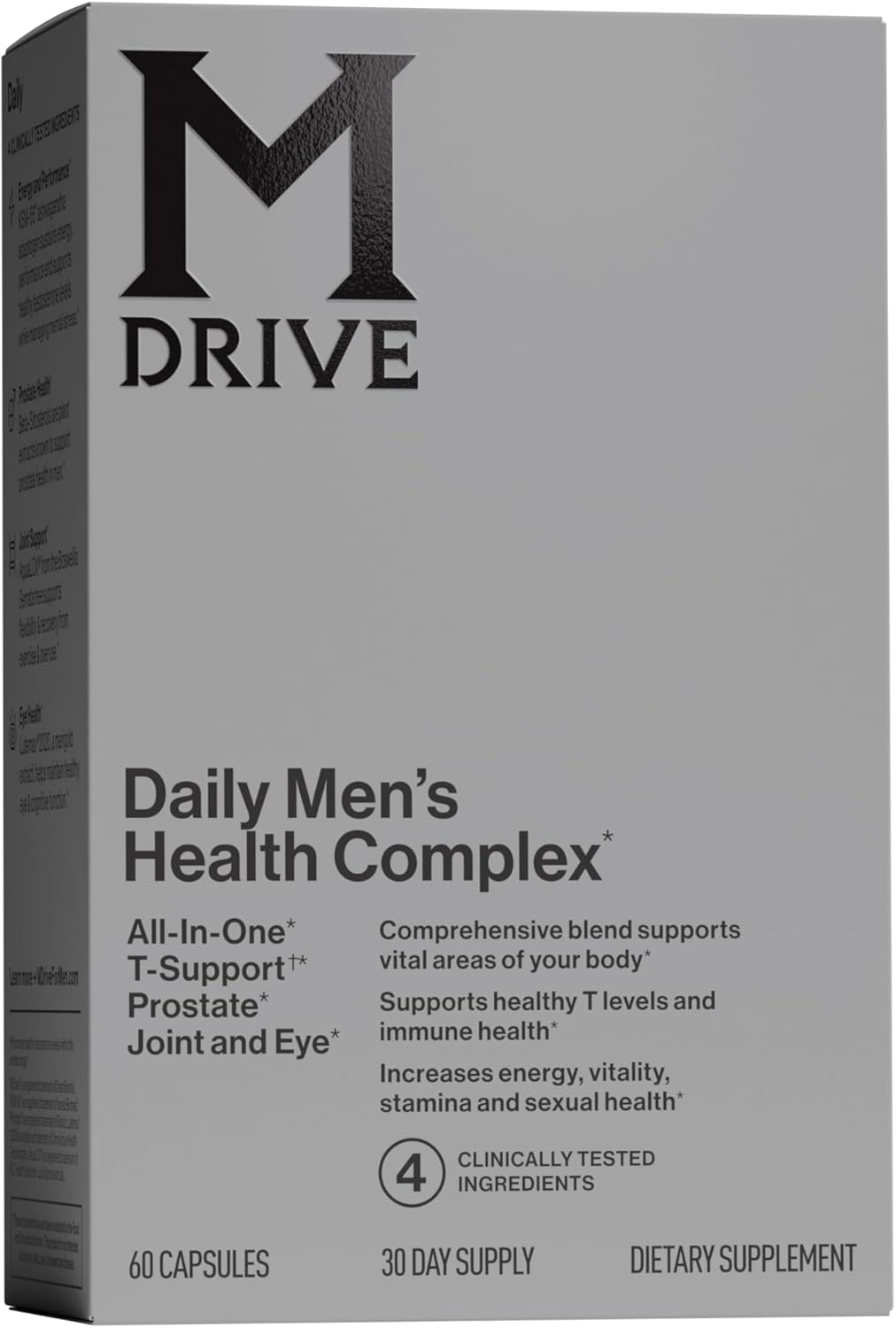 Mdrive Daily Mens Health Complex Ashwagandha Prostate Support 60 Capsules | All In One Classic T Formula Energy Boost Stress Relief Joint Eye Care Vitamin B12 KSM-66 Beta Sitosterols Cortisol Control