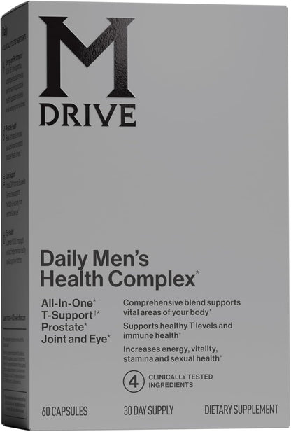 Mdrive Daily Mens Health Complex Ashwagandha Prostate Support 60 Capsules | All In One Classic T Formula Energy Boost Stress Relief Joint Eye Care Vitamin B12 KSM-66 Beta Sitosterols Cortisol Control