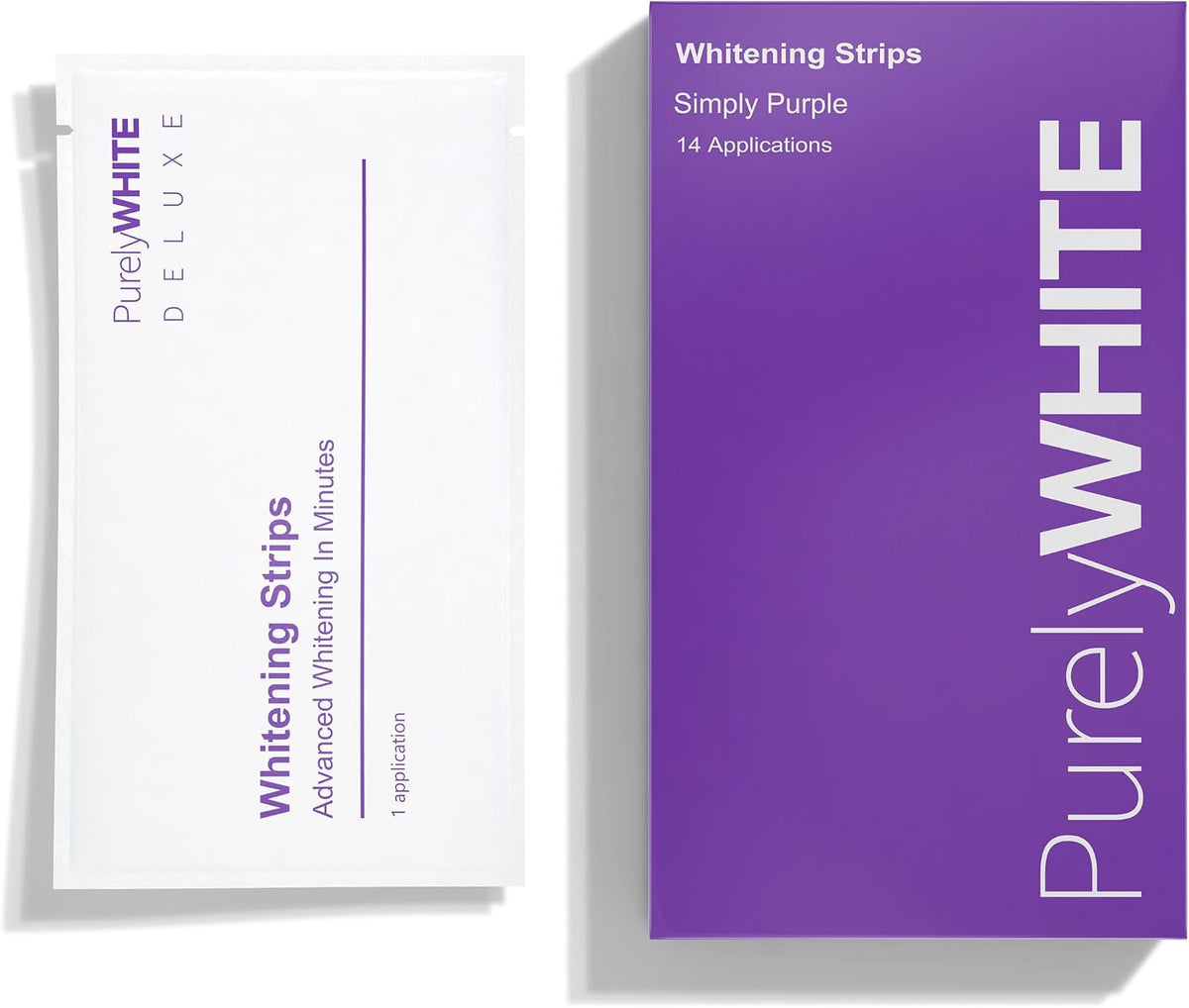 PurelyWHITE | Purple Whitening Strips | Teeth Whitener, Peroxide-Free, Enamel Safe, Deep Stains Removal - Flouride-Free Teeth Whitening (28 Strips)