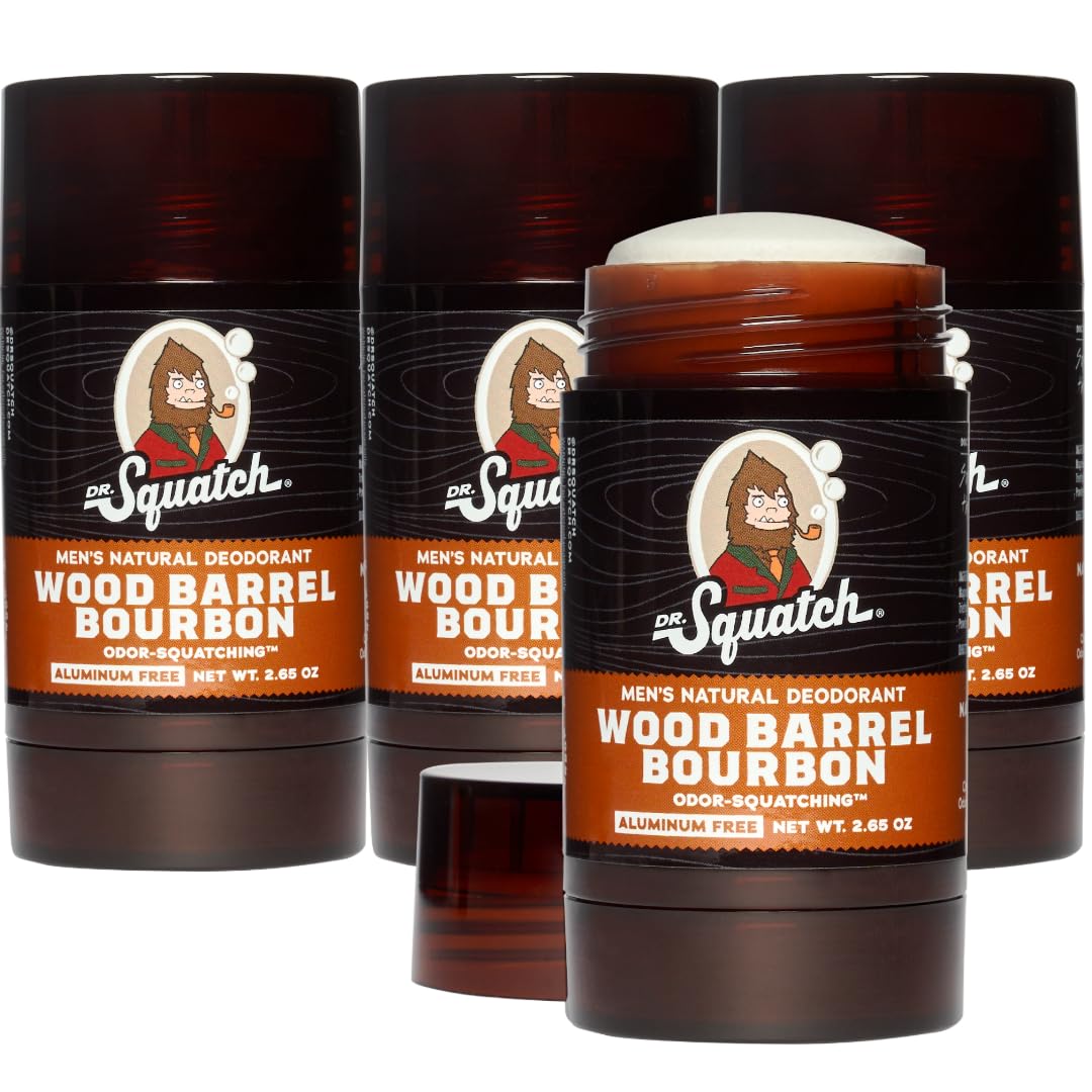 Dr. Squatch Natural Deodorant for Men 4 Pack Wood Barrel Bourbon – Odor-Squatching 