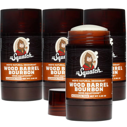 Dr. Squatch Natural Deodorant for Men 4 Pack Wood Barrel Bourbon – Odor-Squatching 