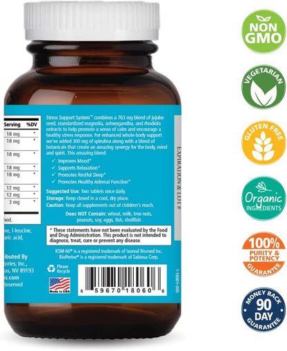 PURE ESSENCE LABS Stress Support System - Best Immune Support - Immunity Booster & Dietary Supplements - Headache & Stress Relief - Gives Natural Calm (60 Tablets)