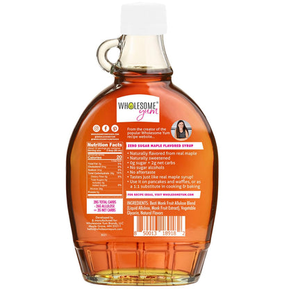 Wholesome Yum Zero Sugar Maple Syrup, Monk Fruit Allulose Keto Maple Syrup | Natural Sugar Free Pancake Syrup. Low Carb, Gluten-Free, Vegan, Non GMO, No Erythritol, No Aftertaste (12 fl oz Glass Bottle)