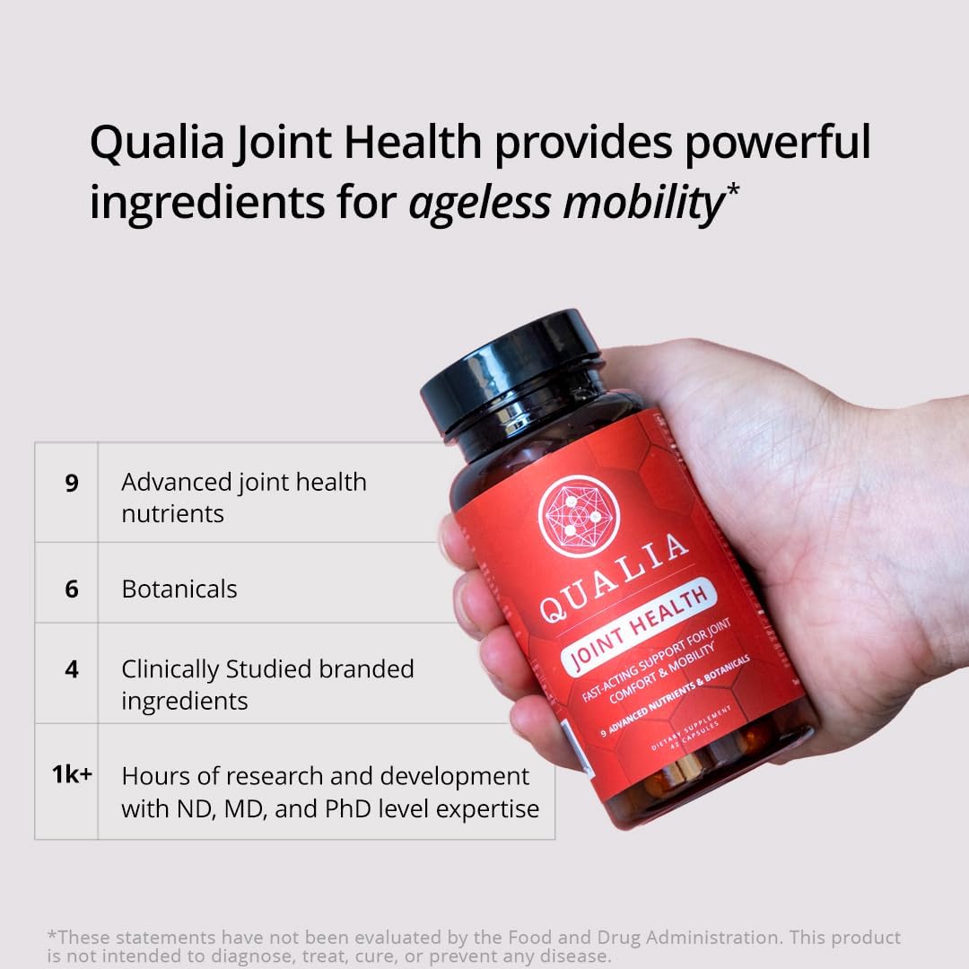 Qualia Joint Health 9 Advanced Joint Health nutrients: denatured Collagen, boswellia, tumeric, Boron, Ginger, L-carnitine. Cartilage Health, Tendon Strength, Healthy Joint Aging (1 Month Supply)
