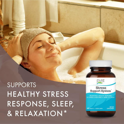 PURE ESSENCE LABS Stress Support System - Best Immune Support - Immunity Booster & Dietary Supplements - Headache & Stress Relief - Gives Natural Calm (60 Tablets)