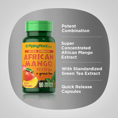 Piping Rock African Mango Seed Extract 1220 mg | 90 Capsules | with Green Tea | Extra Strength