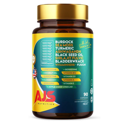 AJS Sea Moss Capsules 3200mg with Himalayan Shilajit 1000mg, Black Seed Oil