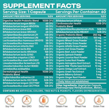 Probiotics for Women & Men - 300 Billion CFU & 24 Strains Probiotic with 15 Organic
