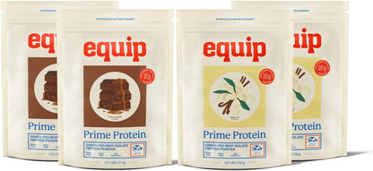 Equip Foods Chocolate Prime Protein Powder - Vanilla (x2) & Chocolate (x2) - Grass-Fed Isolate Beef Protein Powder - Paleo and Gluten Free - Helps Build and Repair Tissue, Gluten Free