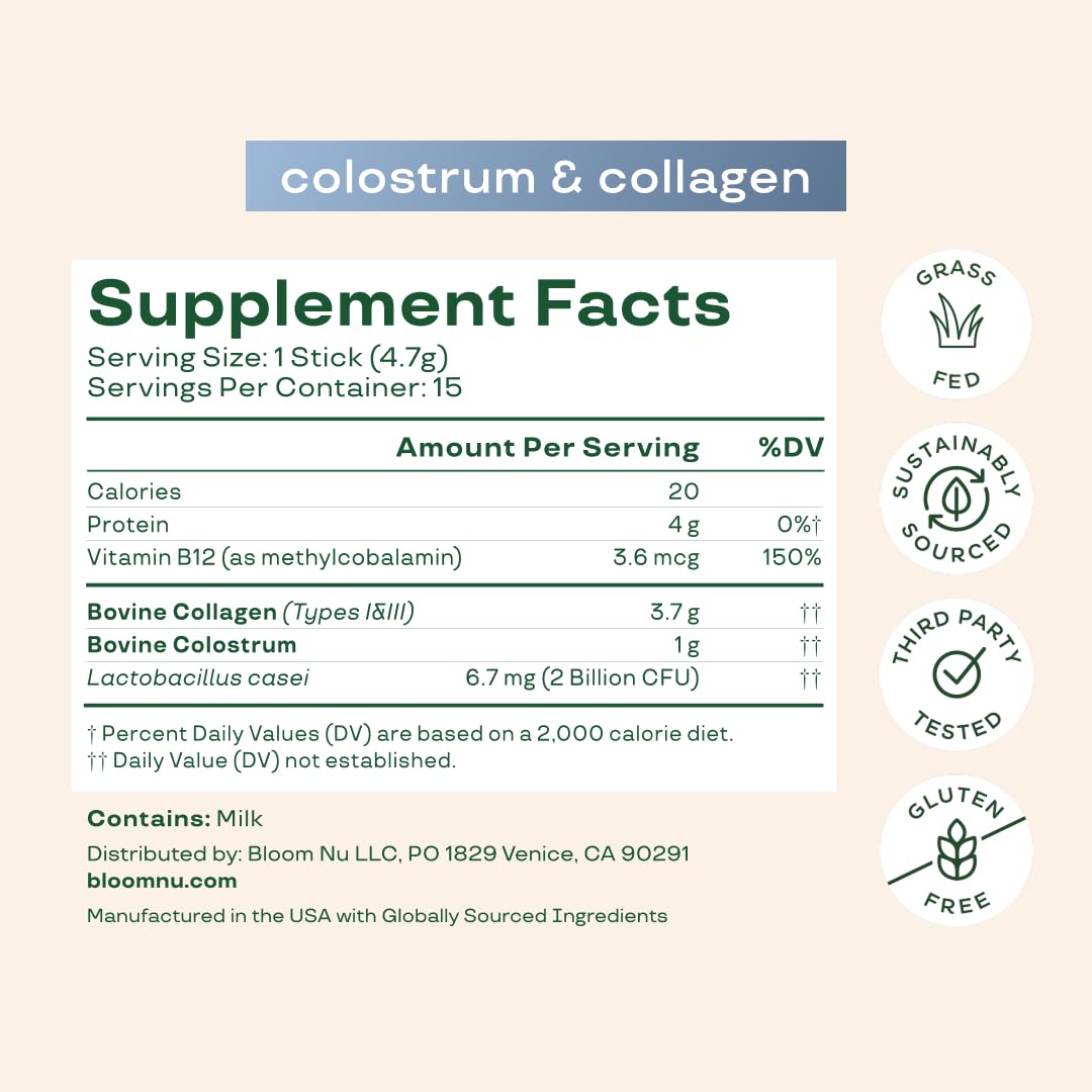 Bloom Nutrition Bovine Colostrum Powder, Strawberries & Cream, 25 Servings | Gut Health, Immune Support, Hair Growth & Beauty Supplement, Gluten Free, Sugar Free