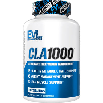 Evlution Conjugated Linoleic Acid CLA Supplement Nutrition Lean Muscle Mass Builder & Fat Burner for Men and Women - Stimulant-Free Safflower Based CLA 1000mg Blend Per Serving (90 Servings)