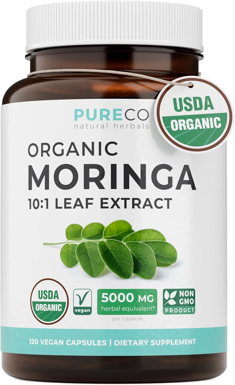 USDA Organic Moringa Capsules - High Potency Organic Moringa 500mg Extract 10:1 Per 1 Capsule Serving - Nutrient Dense Green Superfood Antioxidant - Vegan & Non-GMO Moringa (4 Month Supply)