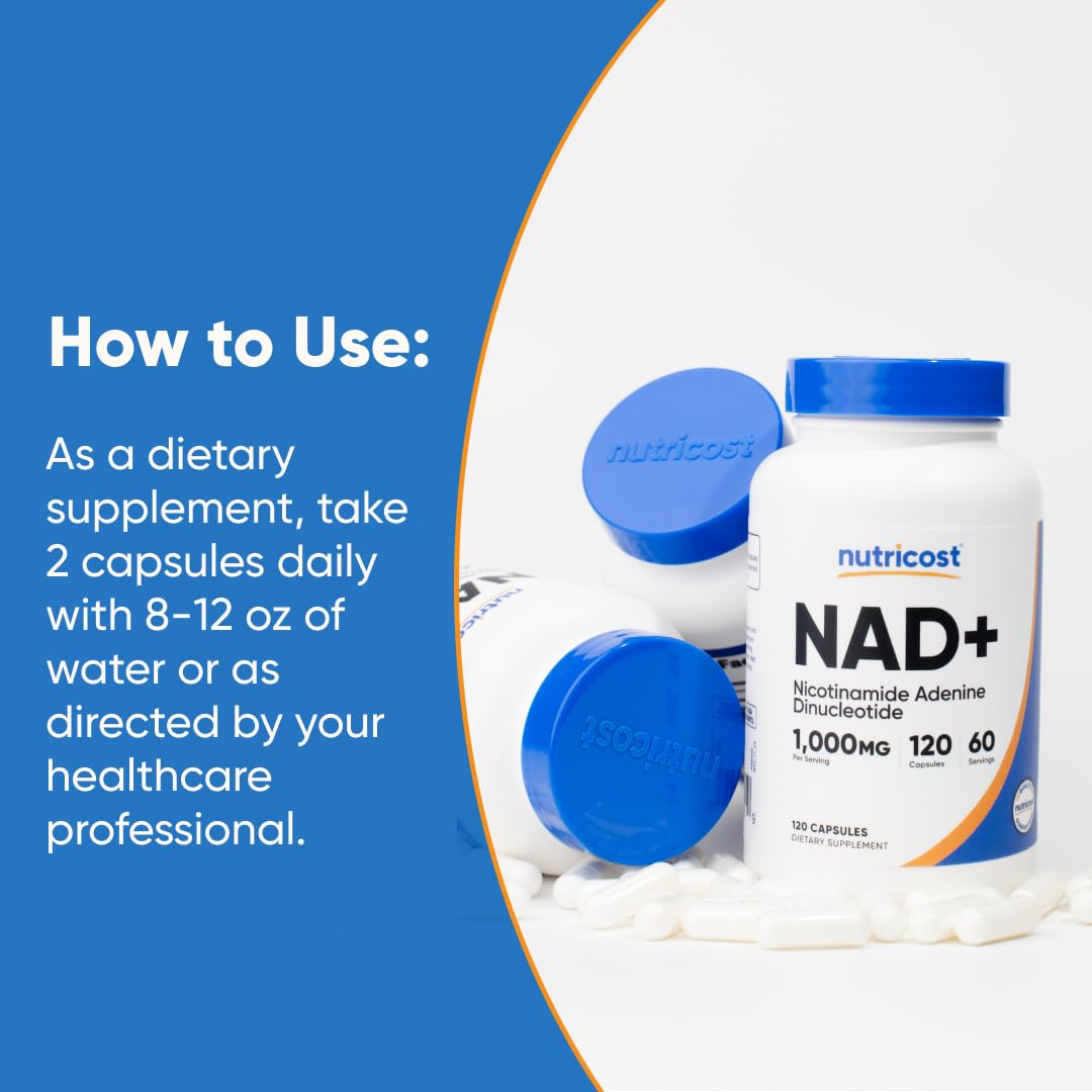 Nutricost NAD+ Supplement 1,000mg per Serving, 120 Capsules, 60 Servings | Nicotinamide Adenine Dinucleotide, Gluten-Free, Vegan