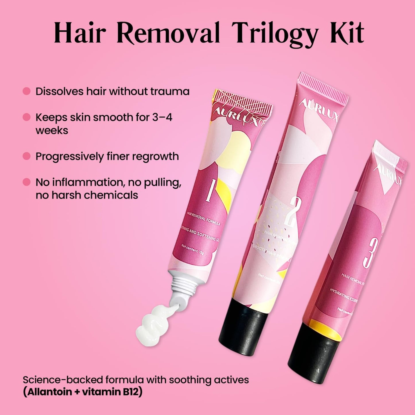 Trilogy Facial Hair Removal Kit for Women, Chin, Upper Lip & Jawline | 3-step facial hair removal kit for coarse hormonal hair; lasts 3–4 weeks with soothing aloe, vitamin E and chamomile gel.