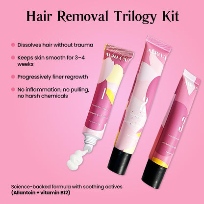 Trilogy Facial Hair Removal Kit for Women, Chin, Upper Lip & Jawline | 3-step facial hair removal kit for coarse hormonal hair; lasts 3–4 weeks with soothing aloe, vitamin E and chamomile gel.