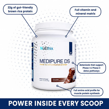 NuEthix Formulations Medipure DS with Pea Protein Powder 19g, Phase 1 & 2 Detoxification System, Supports the Body’s Natural Detoxification Process, Vanilla Wafer (Non-Caffeinated), 20 Servings