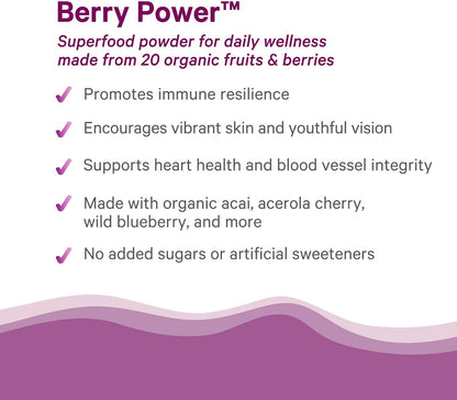 PURE SYNERGY Berry Power | Organic Berry and Fruit Powder | Antioxidant Supplement with Organic Acai, Acerola, and Wild Blueberry | for Healthy Aging, Immune, and Skin Support (5.3 oz Powder)