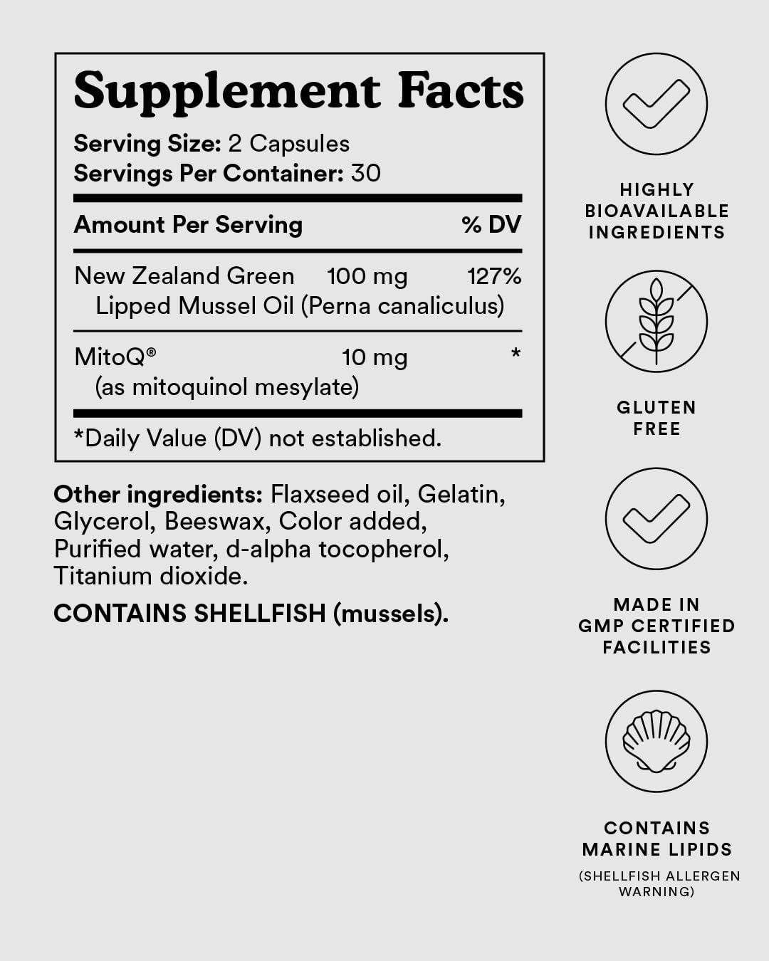 MitoQ +Joint Advanced CoQ10 Antioxidant Supplement - Contains Mitoquinol Mesylate & Green Lipped Mussel Omega Oil Extract - Supports Healthy Joint, Mobility and Cell Vitality (60 Softgel Capsules)