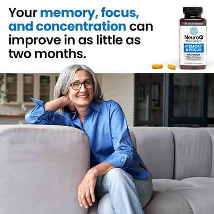 NeuroQ Memory & Focus | Formulated by Neurologist Dr. Dale Bredesen | Addresses All 4 Causes of Cognitive Decline | Ginkgo Biloba, Phosphatidylserine, Gotu Kola, Coffee Fruit, Turmeric & Propolis