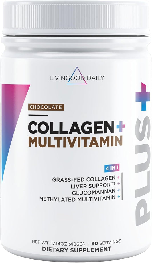 Livingood Daily Collagen Powder for Women and Men, Vanilla, Grass Fed Protein, Hydrolyzed Collagen Peptides with Vitamin C & Multi Vitamins for Hair, Skin, Nail & Gut Health, Gluten Free, 30 Servings