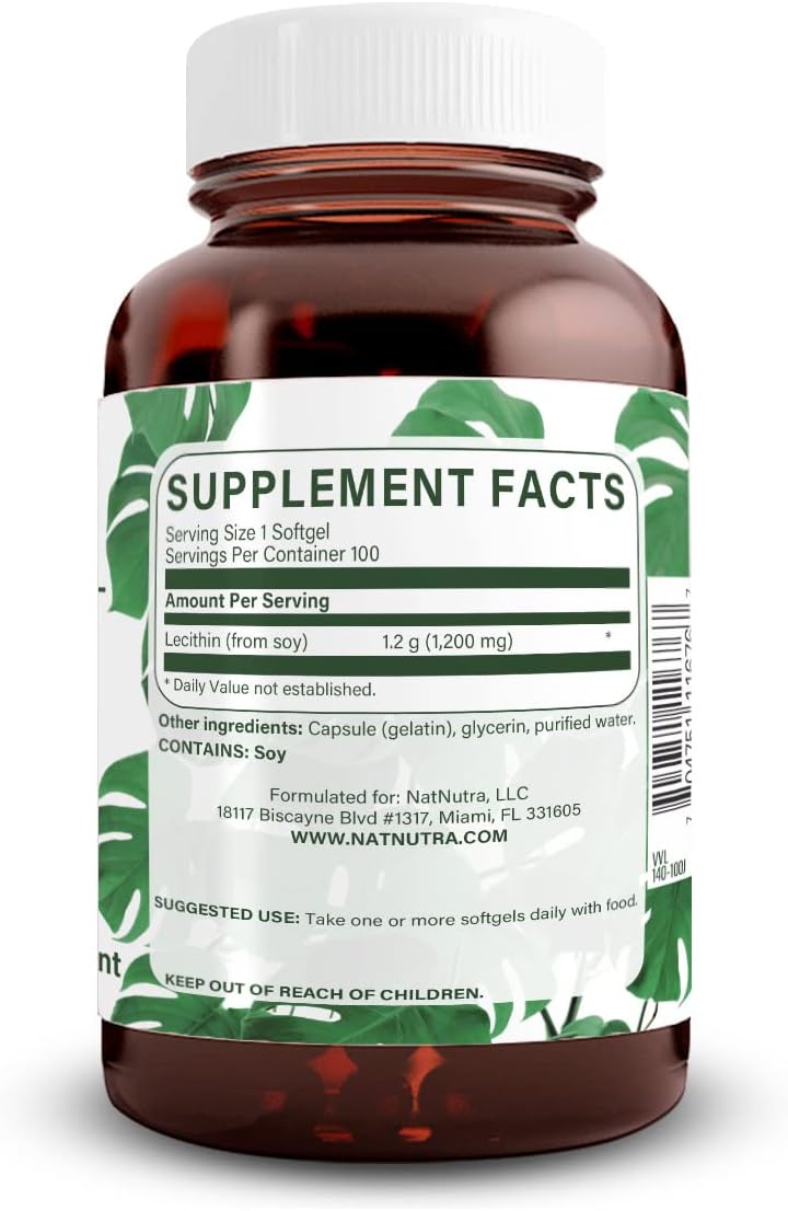 Natural Nutra Soy Lecithin 1200mg Supplement, 100 Soy Lecithin Softgels | Brain & Liver Support, Memory Support, Soy Lecithin Breastfeeding Formula