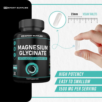 Magnesium Glycinate Supplements & Vitamin B6 - 120 High Strength Capsules