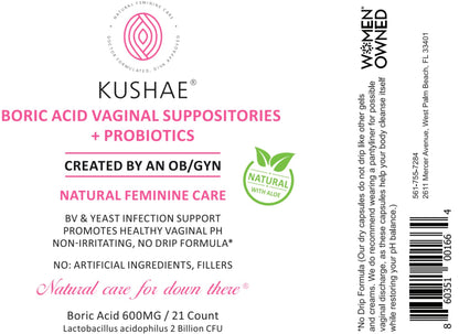 Kushae Boric Acid Suppositories with Applicator, All-Natural Boric Acid Suppositories for Women