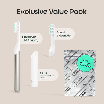 Quip Sonic Electric Toothbrush, Extra Brush Head, Metal Handle, Slate
