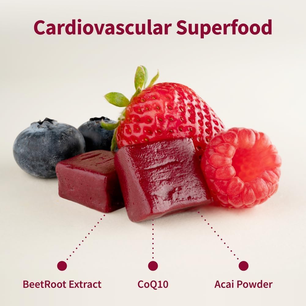 Snap Supplements Beet Root Soft Chews, Mixed Berry, 60 Sugar-Free Chews | For Adults 35+ and Heart Health Shoppers - Beetroot Extract with CoQ10, Vegan Formula, Daily Heart Support Chews