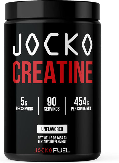 Jocko Fuel Creatine Monohydrate, Pure Micronized Powder for Men & Women, Supports Muscle Growth, Strength, Recovery & Cognition, Unflavored, 450 Grams, 90 Servings