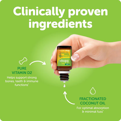 Ddrops Vegan 1000 IU 180 Drops - Daily Vitamin D Liquid - Supports Bone Health & Immune System. No Large Capsules, No Preservatives, Non-GMO, Allergy-Friendly