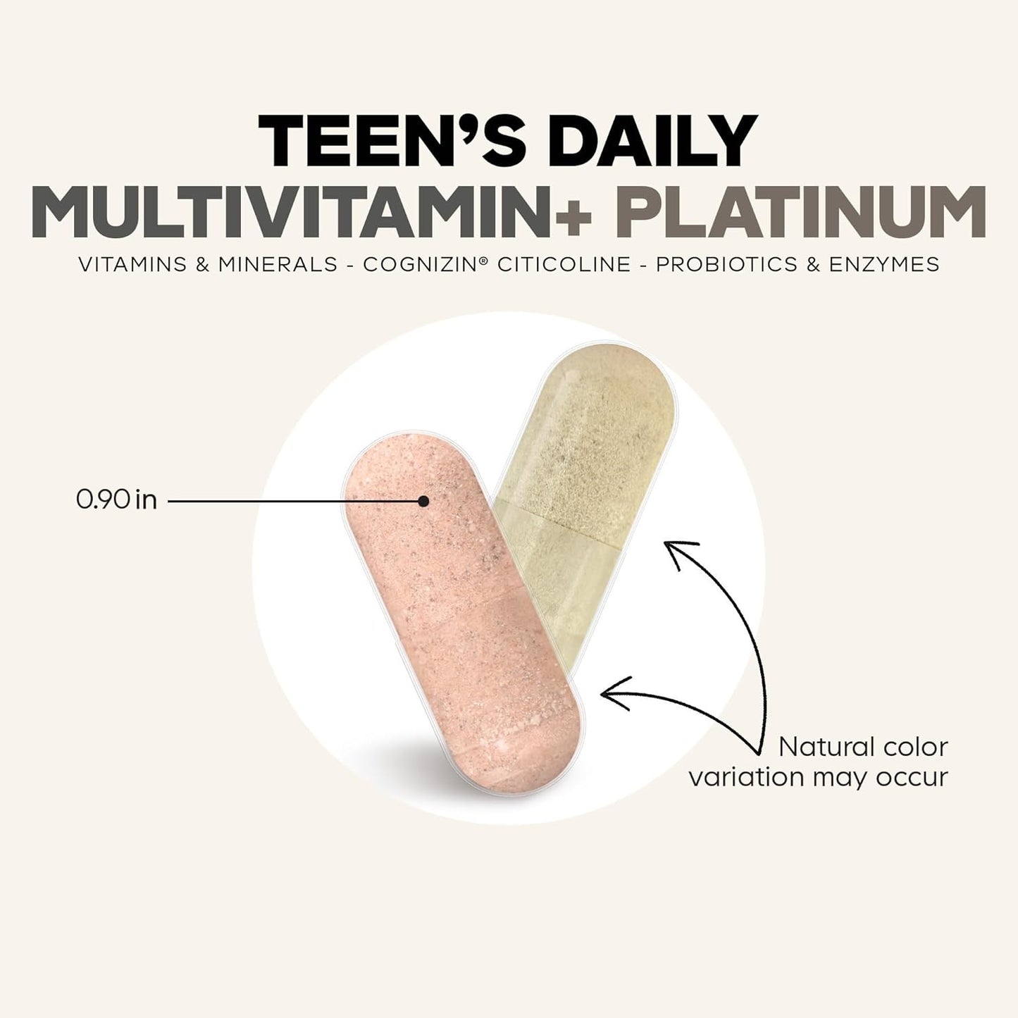 Codeage Teen Multivitamin+ Platinum Supplement - Vitamins A, C, D3, E, B6, B12, Minerals, Probiotics, Citicoline, Collagen, Bone Broth, Folate, Biotin, Lutein, Zeaxanthin - Non-GMO - 60 Capsules